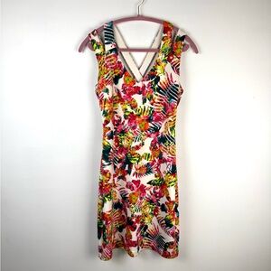 Guess Floral Tropical Dress Size 8 V-Neck Sleeveless Summer
